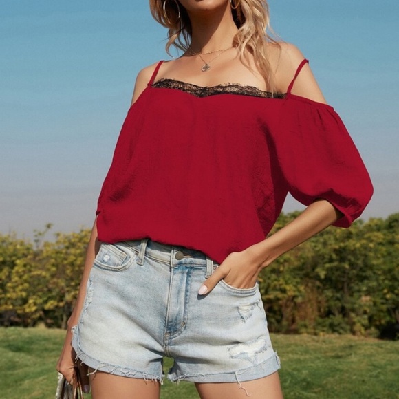 Boho cold shoulder lace blouse- Orange - Picture 4 of 8